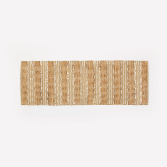 Tapete Trançado em Listras de Tom Natural e Lã em Juta 60x180 - Clocasa | Além do Conforto