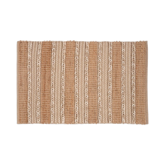 Tapete de algodão decorativo na cor natural confeccionado em puro algodão com texturas e relevos em técnica tufting com costuras e acabamentos reforçados nas bordas, perfeito para delimitar espaços com muito charme e proporcionar conforto térmico ao caminhar.