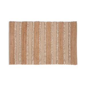 Tapete de algodão decorativo na cor natural confeccionado em puro algodão com texturas e relevos em técnica tufting com costuras e acabamentos reforçados nas bordas, perfeito para delimitar espaços com muito charme e proporcionar conforto térmico ao caminhar.