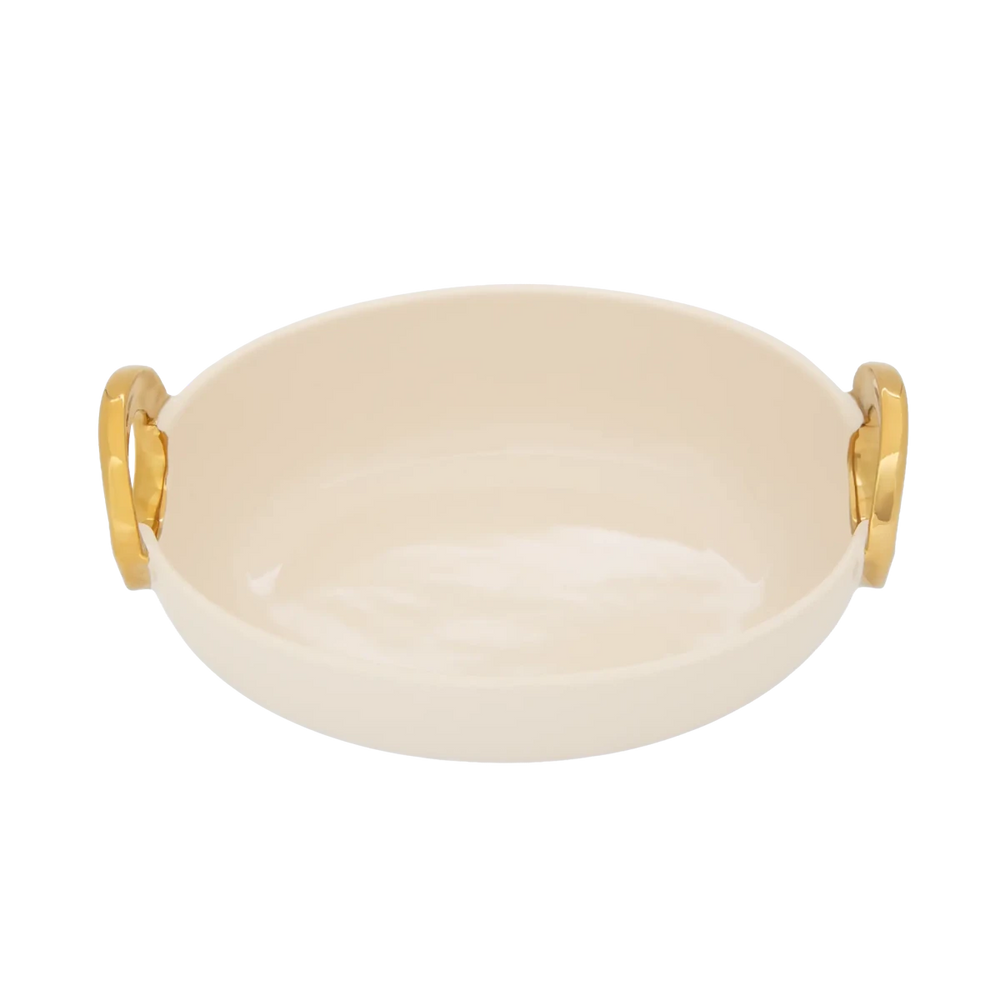 Travessa de Servir Alça Dourada Oval Creme e Gold - Clocasa | Além do Conforto