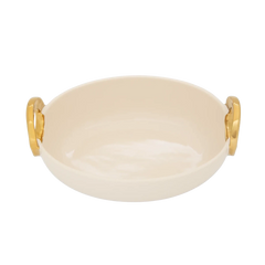 Travessa de Servir Alça Dourada Oval Creme e Gold - Clocasa | Além do Conforto