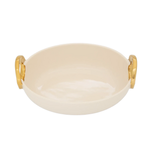 Travessa de Servir Alça Dourada Oval Creme e Gold - Clocasa | Além do Conforto