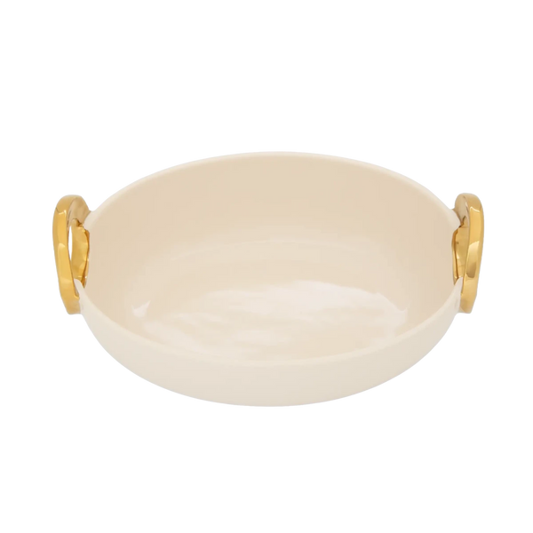 Travessa de Servir Alça Dourada Oval Creme e Gold - Clocasa | Além do Conforto