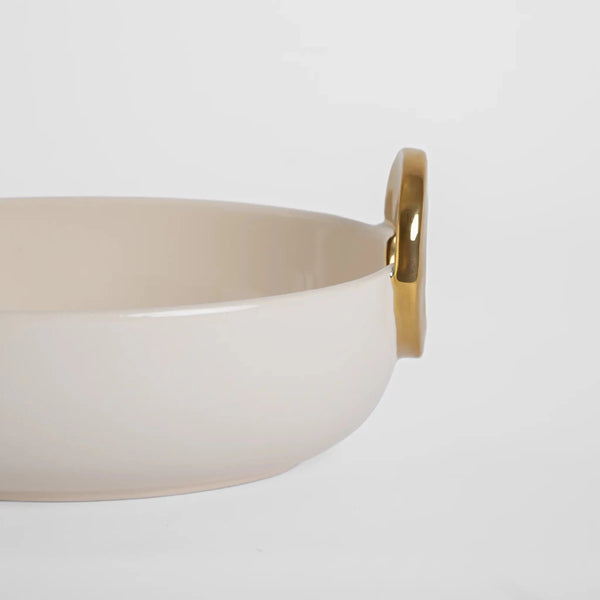 Travessa de Servir Alça Dourada Oval Creme e Gold - Clocasa | Além do Conforto