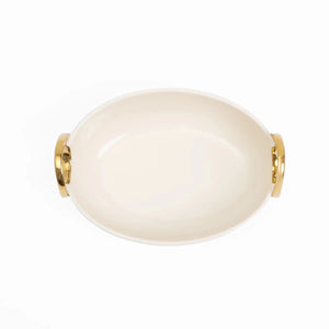 Travessa de Servir Alça Dourada Oval Creme e Gold - Clocasa | Além do Conforto