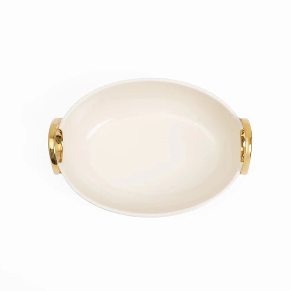 Travessa de Servir Alça Dourada Oval Creme e Gold - Clocasa | Além do Conforto