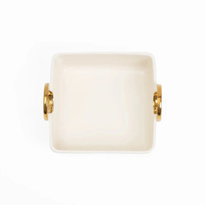 Travessa de Servir Alça Dourada Quadrada Creme e Gold - Clocasa | Além do Conforto