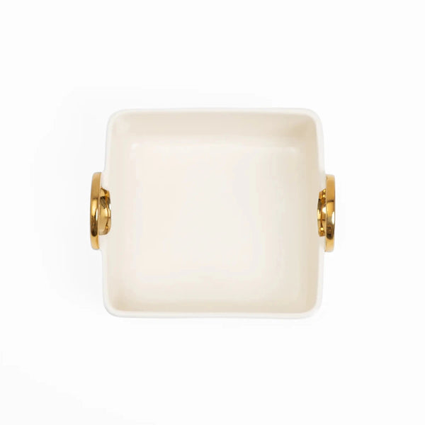 Travessa de Servir Alça Dourada Quadrada Creme e Gold - Clocasa | Além do Conforto