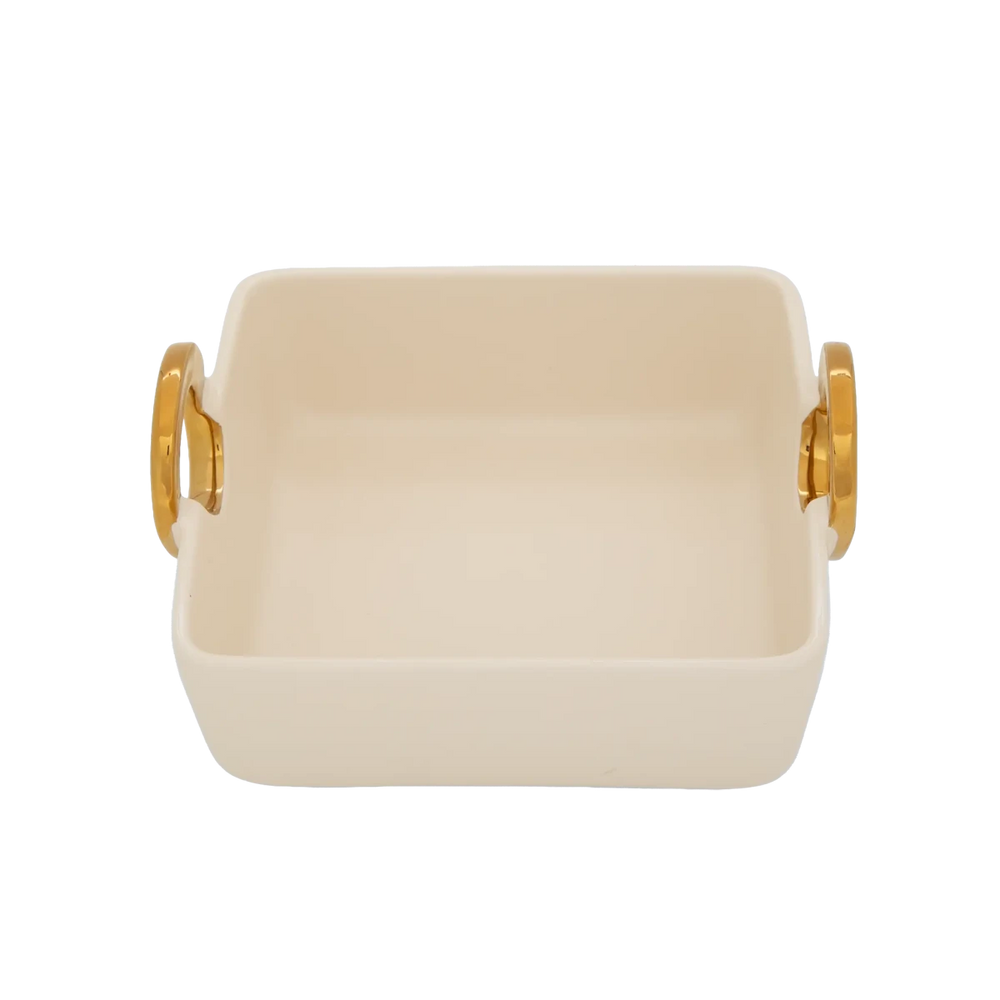 Travessa de Servir Alça Dourada Quadrada Creme e Gold - Clocasa | Além do Conforto