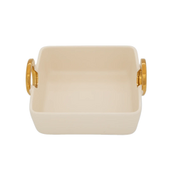Travessa de Servir Alça Dourada Quadrada Creme e Gold - Clocasa | Além do Conforto