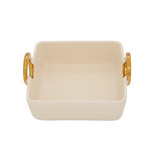 Travessa de Servir Alça Dourada Quadrada Creme e Gold - Clocasa | Além do Conforto
