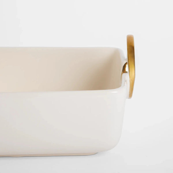 Travessa de Servir Alça Dourada Quadrada Creme e Gold - Clocasa | Além do Conforto