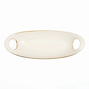 Travessa de Servir Borda Dourada Grande Creme e Gold - Clocasa | Além do Conforto