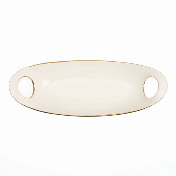 Travessa de Servir Borda Dourada Grande Creme e Gold - Clocasa | Além do Conforto