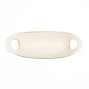 Travessa de Servir Borda Dourada Média Creme e Gold - Clocasa | Além do Conforto