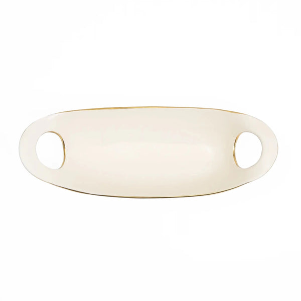 Travessa de Servir Borda Dourada Média Creme e Gold - Clocasa | Além do Conforto