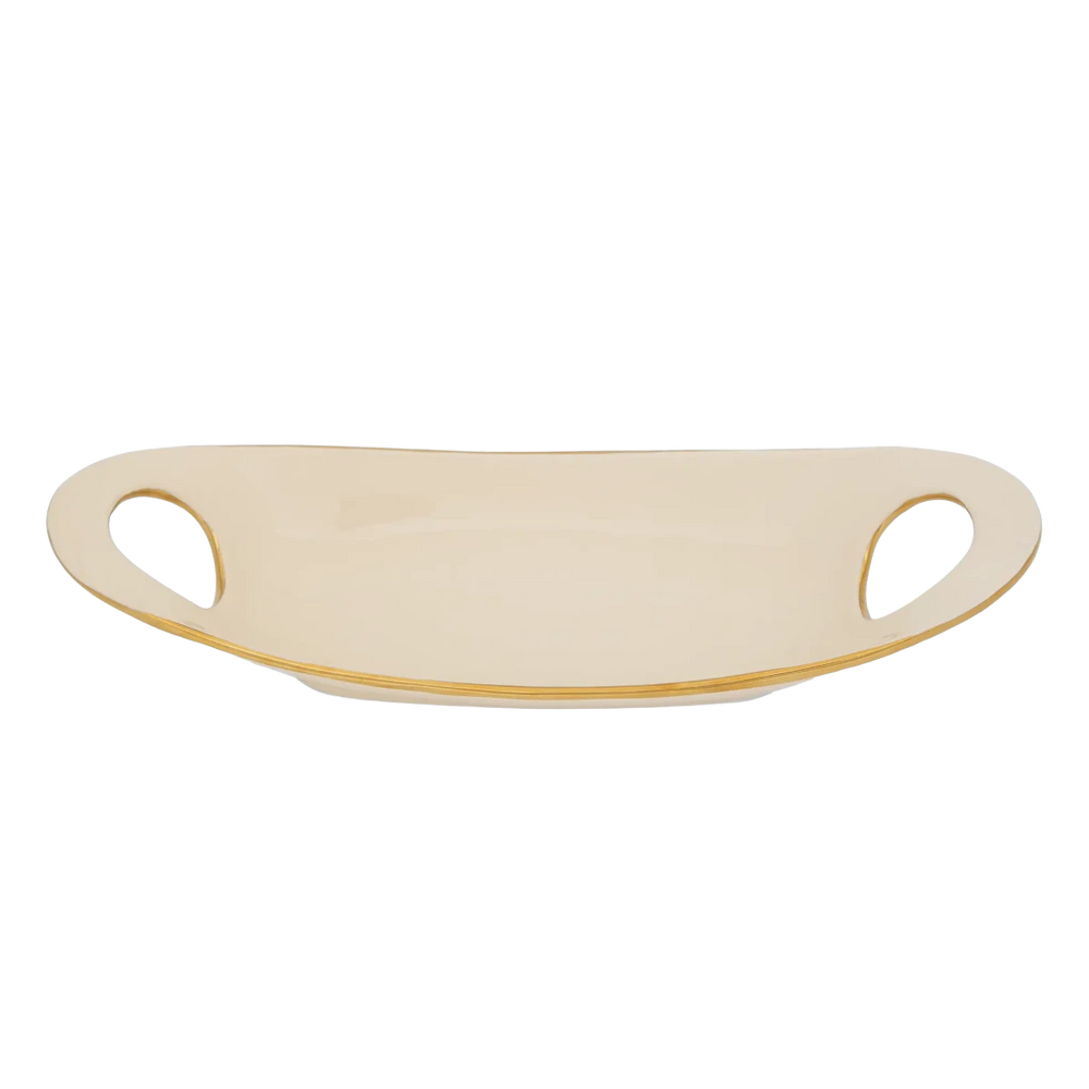 Travessa de Servir Borda Dourada Média Creme e Gold - Clocasa | Além do Conforto