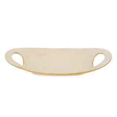 Travessa de Servir Borda Dourada Média Creme e Gold - Clocasa | Além do Conforto