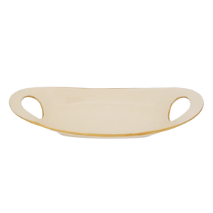 Travessa de Servir Borda Dourada Média Creme e Gold - Clocasa | Além do Conforto