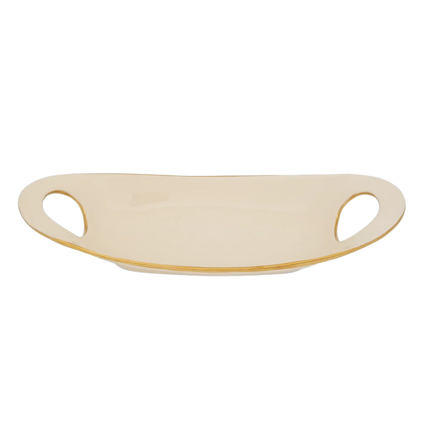 Travessa de Servir Borda Dourada Média Creme e Gold - Clocasa | Além do Conforto