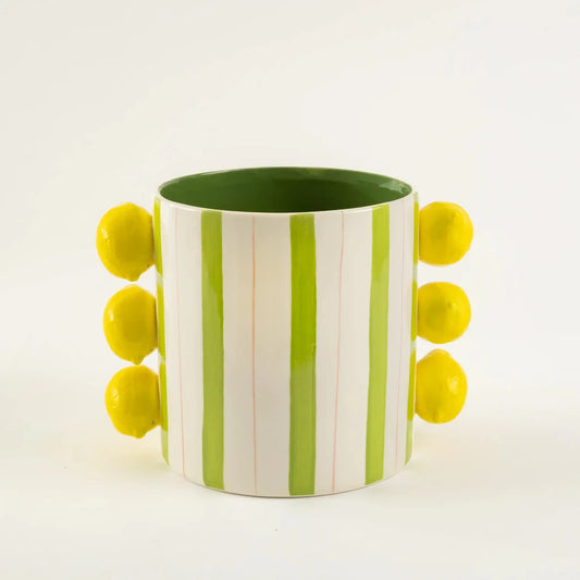 Vaso Cerâmica Limão Siciliano Listrado Verde - Clocasa | Além do Conforto