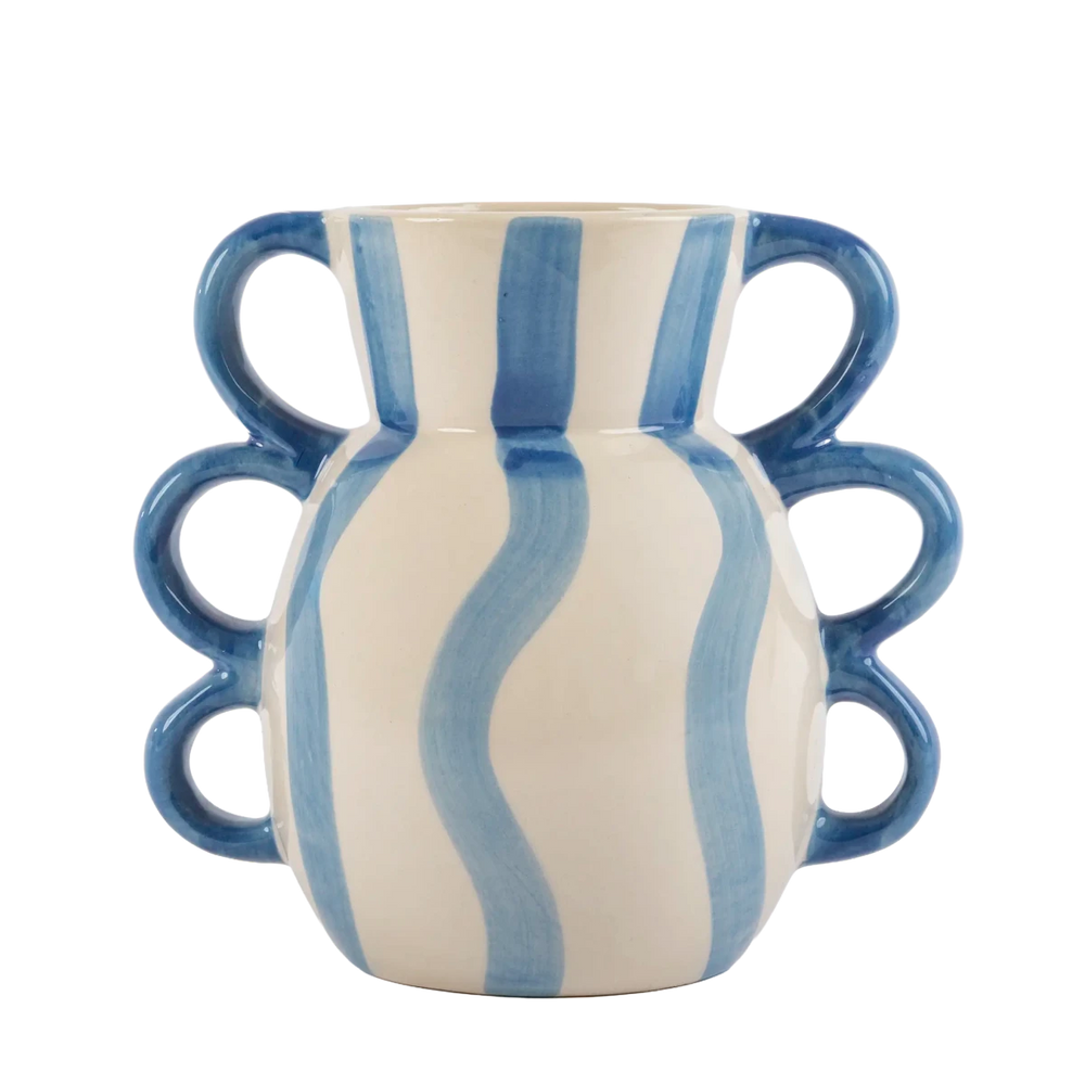 Vaso de Cerâmica Listrado Alças Azul - Clocasa | Além do Conforto