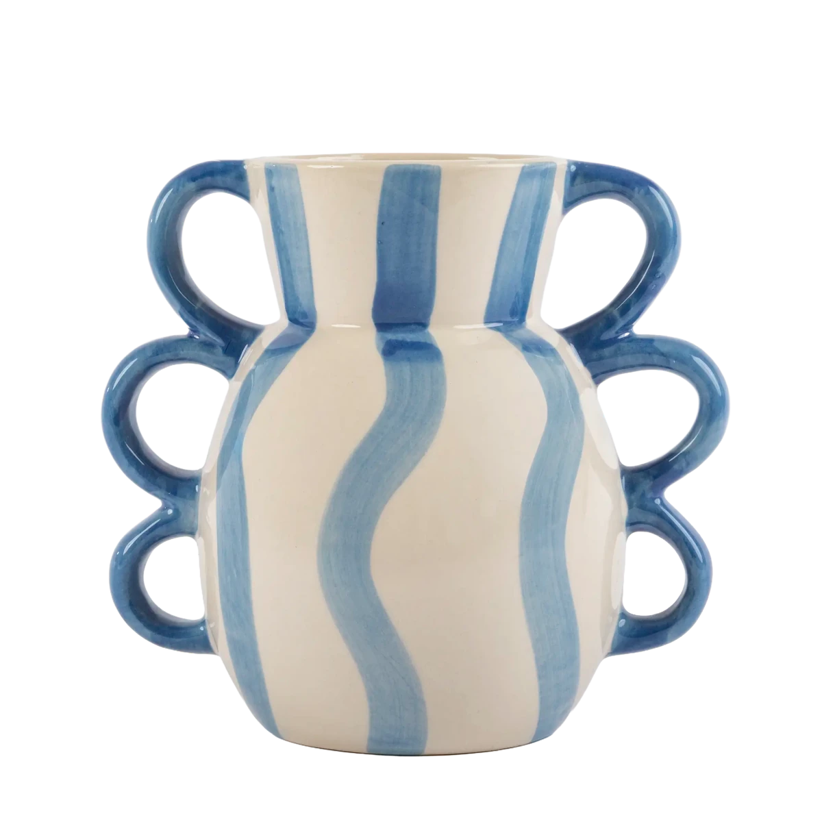 Vaso de Cerâmica Listrado Alças Azul - Clocasa | Além do Conforto