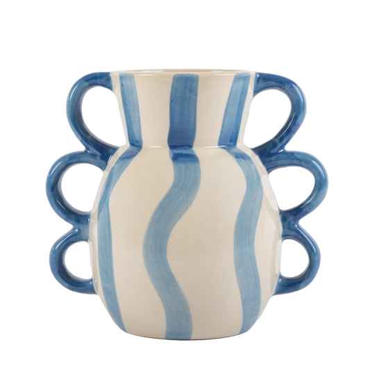 Vaso de Cerâmica Listrado Alças Azul - Clocasa | Além do Conforto