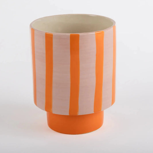 Vaso de Cerâmica Listrado Rosa - Clocasa | Além do Conforto
