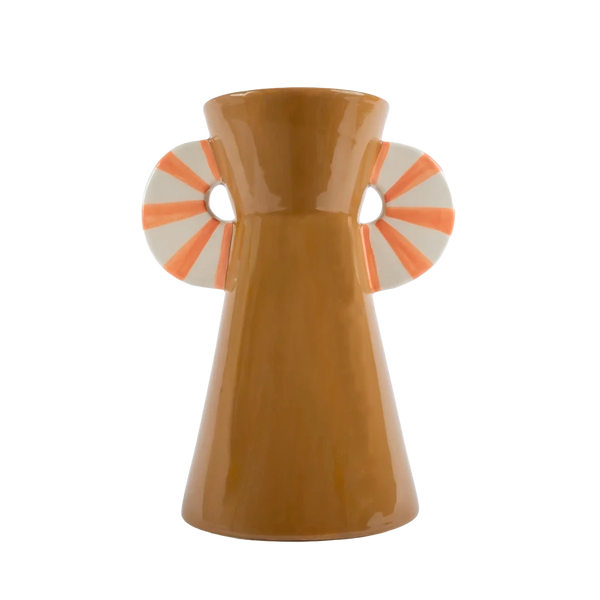 Vaso de cerâmica decorativo confeccionado em cerâmica de alta qualidade com acabamento primoroso com relevos e sulcos lineares marcantes, combina silhuetas elegantes e texturas exclusivas para enriquecer qualquer canto ou prateleira.