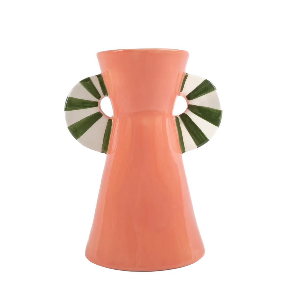 Vaso de cerâmica decorativo confeccionado em cerâmica de alta qualidade com acabamento primoroso com relevos e sulcos lineares marcantes, perfeito para realçar arranjos florais ou compor composições elegantes em aparadores e mesas.