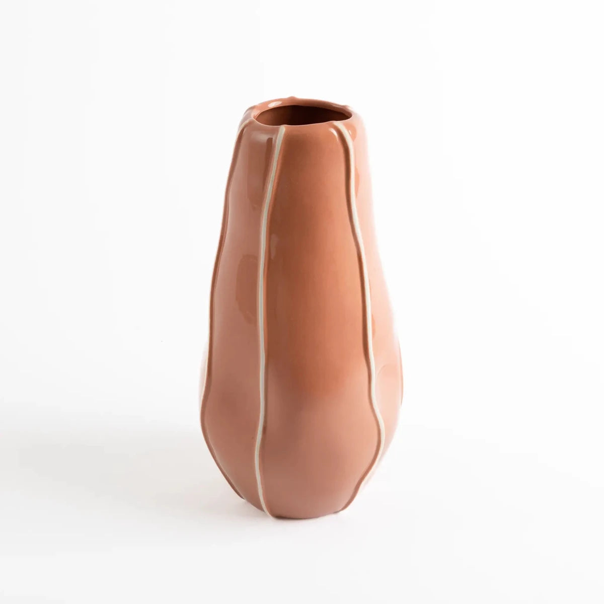 Vaso de Cerâmica Orgânico Listrado Tijolo - Clocasa | Além do Conforto