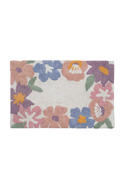Tapete de Algodão Infantil com Borda Floral Colorido 50x80