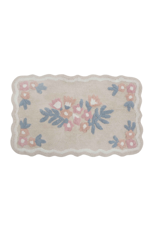 Tapete de Algodão Infantil com Lateral Ondulada e Floral 50x80